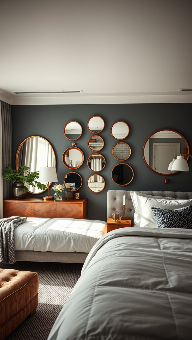 20 Fabulous Ideas to Make Your Mid-Century Modern Bedroom Shine! - 13. Showcase Statement Mirrors