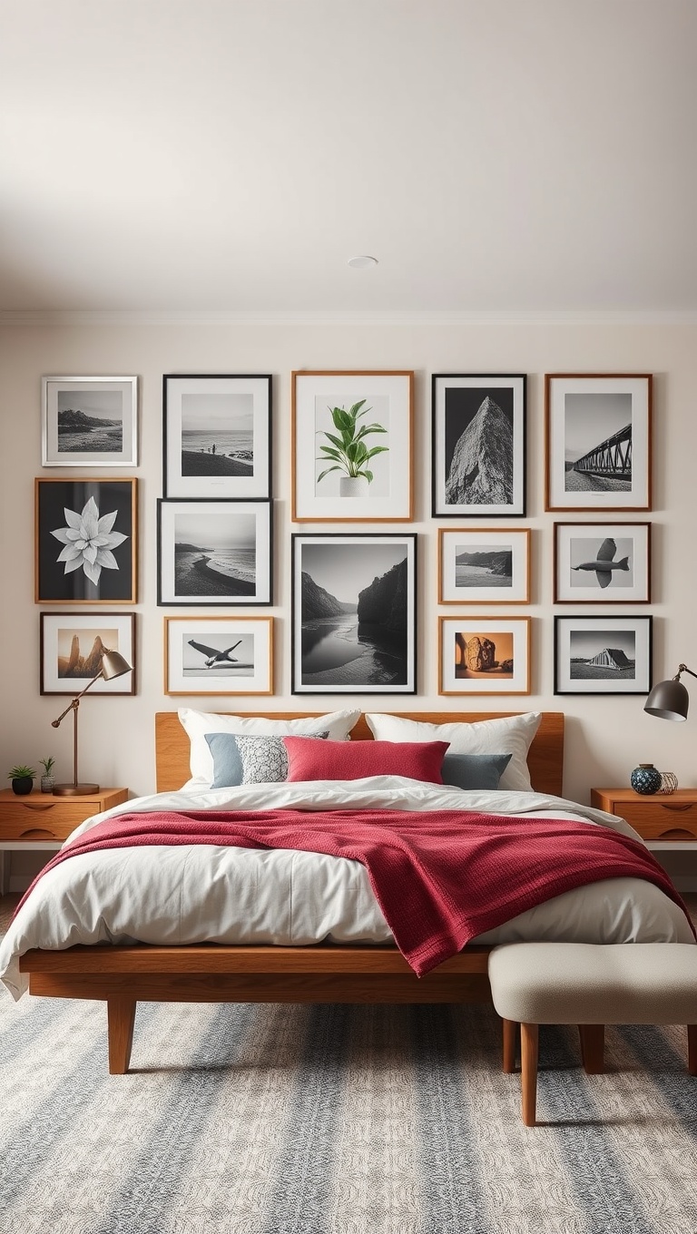 20 Fabulous Ideas to Make Your Mid-Century Modern Bedroom Shine! - 16. Create a Gallery Wall