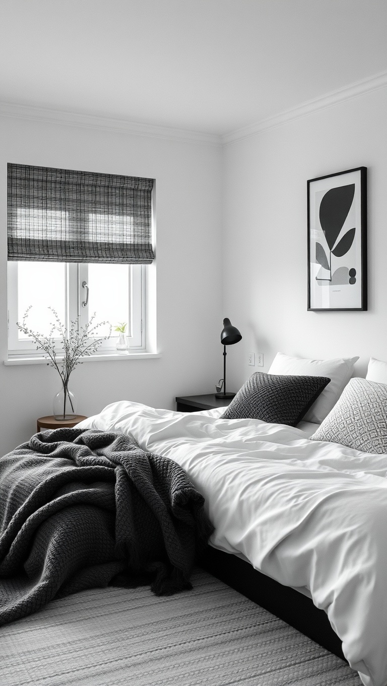 20 Stunning Ideas for a Minimalist Black and White Bedroom - 3. Soft Textures: Layer Up with Cozy Throws and Cushions
