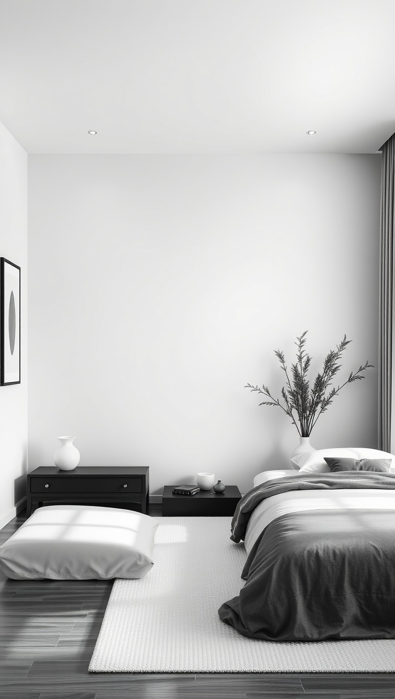 20 Stunning Ideas for a Minimalist Black and White Bedroom - 18. Create a Zen Corner: Designate a Peaceful Spot for Relaxation