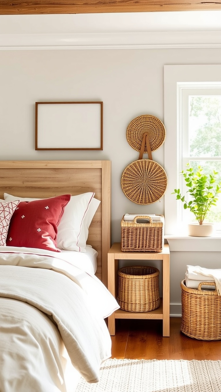 20 Charming Ideas for Modern Farmhouse Bedrooms - 11. Woven Baskets: Stylish Storage Solutions