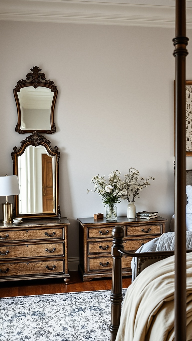 20 Charming Ideas for Modern Farmhouse Bedrooms - 12. Antique Mirrors: Reflecting Timeless Beauty