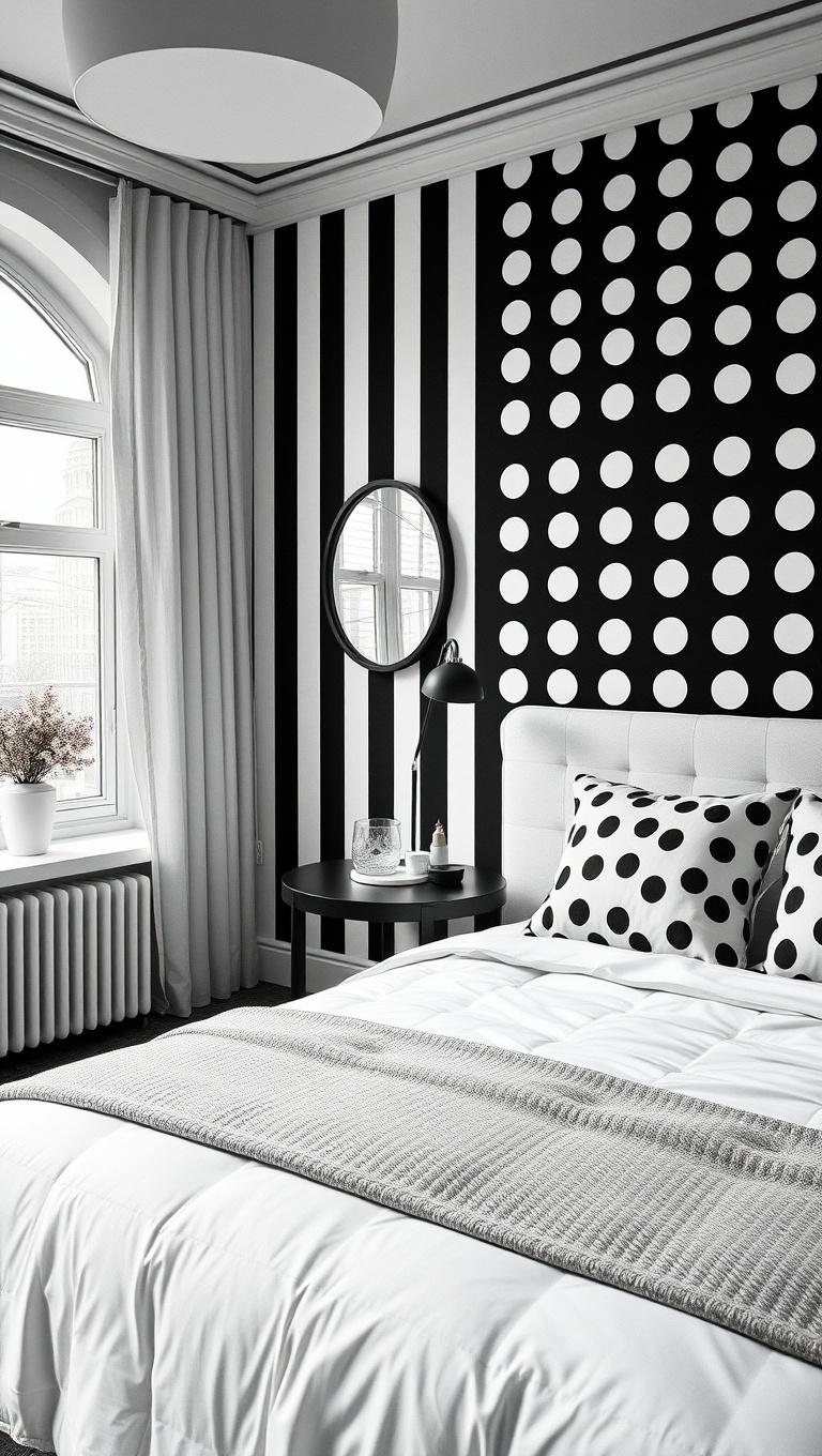 20 Inspiring Ideas for Stunning Monochrome Style Bedrooms - 4. Bold Monochrome Patterns: Stripes and Dots