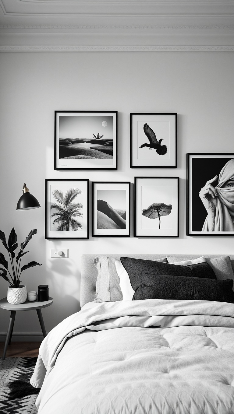 20 Inspiring Ideas for Stunning Monochrome Style Bedrooms - 6. Monochrome Art Gallery: Wall Decor Inspiration