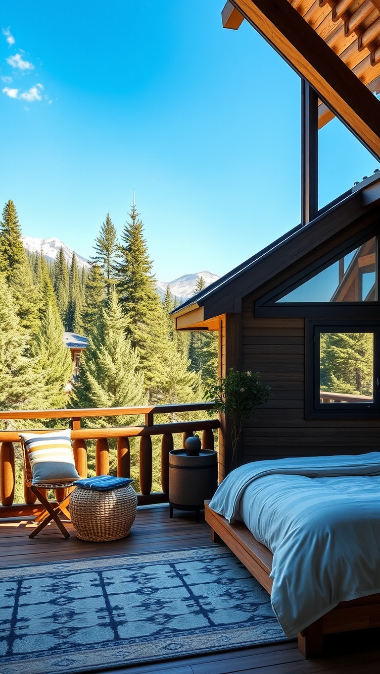 20 Cozy and Charming Ideas for Mountain Lodge Bedrooms - 17. Balcony Retreats: Create an Outdoor Oasis