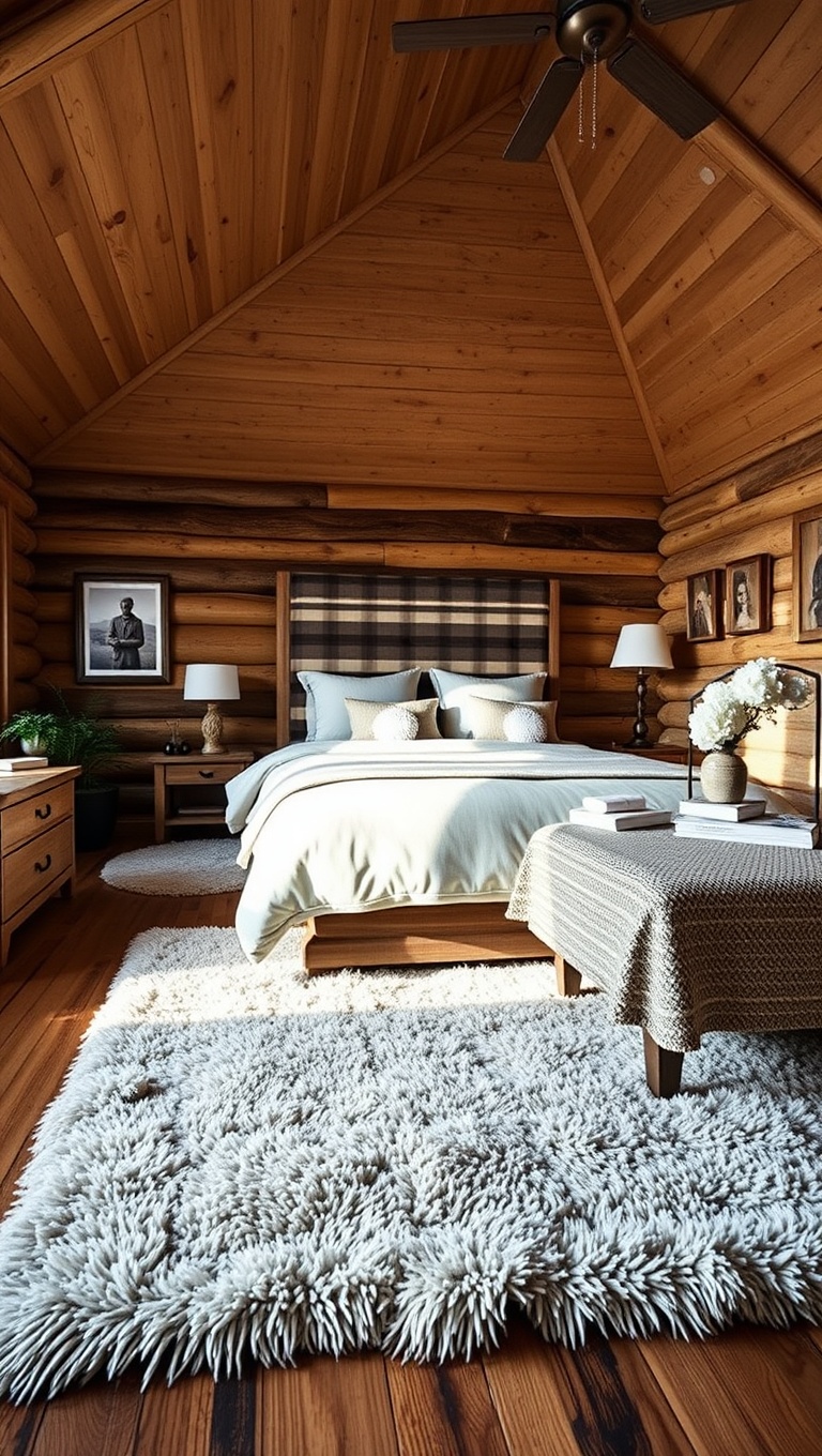 20 Cozy and Charming Ideas for Mountain Lodge Bedrooms - 9. Plush Area Rugs: Soften Up Your Flooring