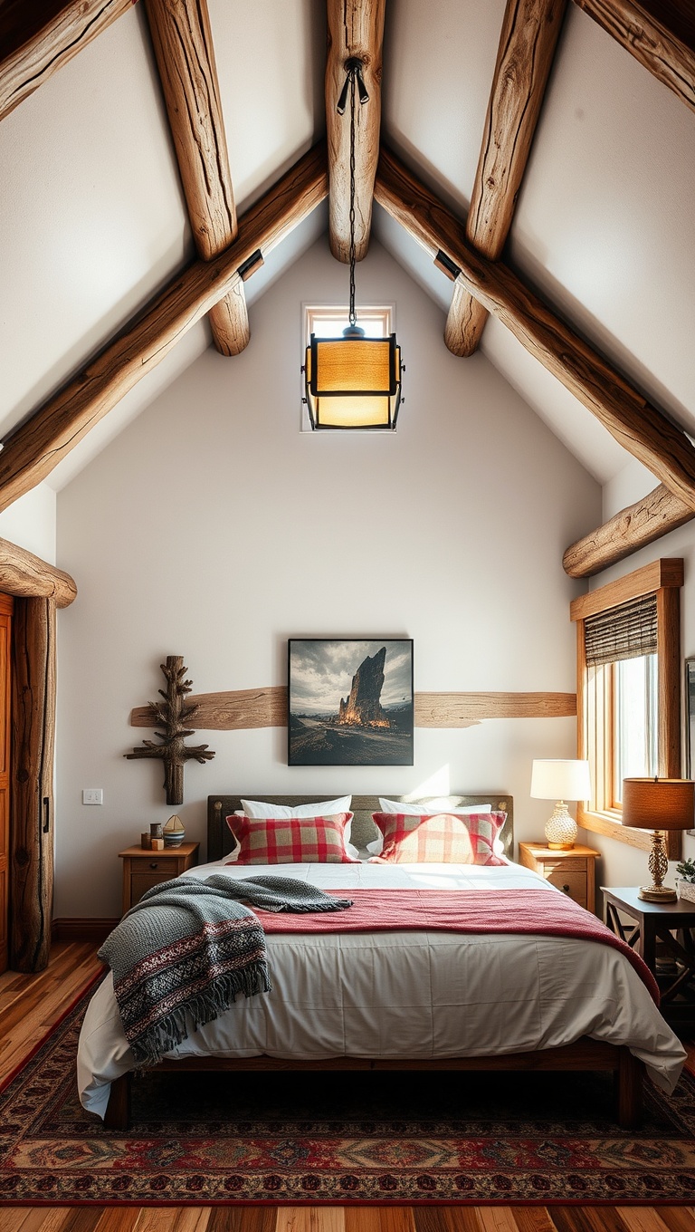 20 Cozy and Charming Ideas for Mountain Lodge Bedrooms - 1. Rustic Wooden Beams: Embrace the Natural Aesthetic