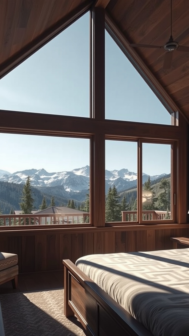 20 Cozy and Charming Ideas for Mountain Lodge Bedrooms - 10. Large Windows: Frame Stunning Mountain Views
