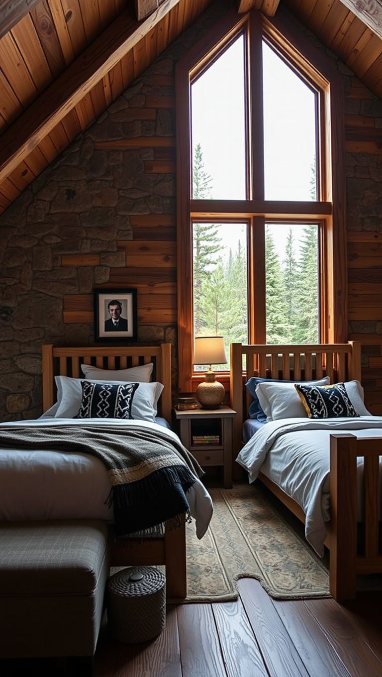 20 Cozy and Charming Ideas for Mountain Lodge Bedrooms - 14. Natural Elements: Incorporate Stone and Wood Accents