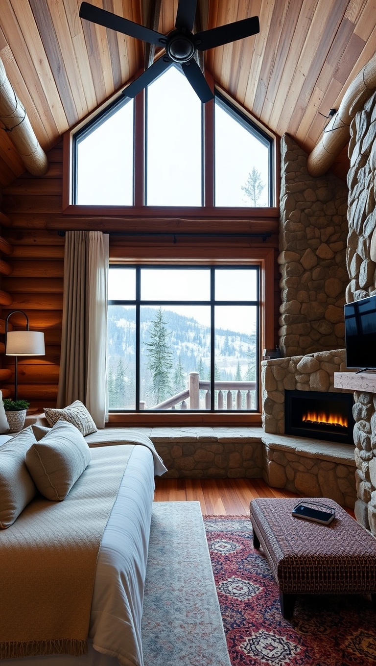 20 Cozy and Charming Ideas for Mountain Lodge Bedrooms - 3. Statement Fireplaces: The Heart of Your Lodge