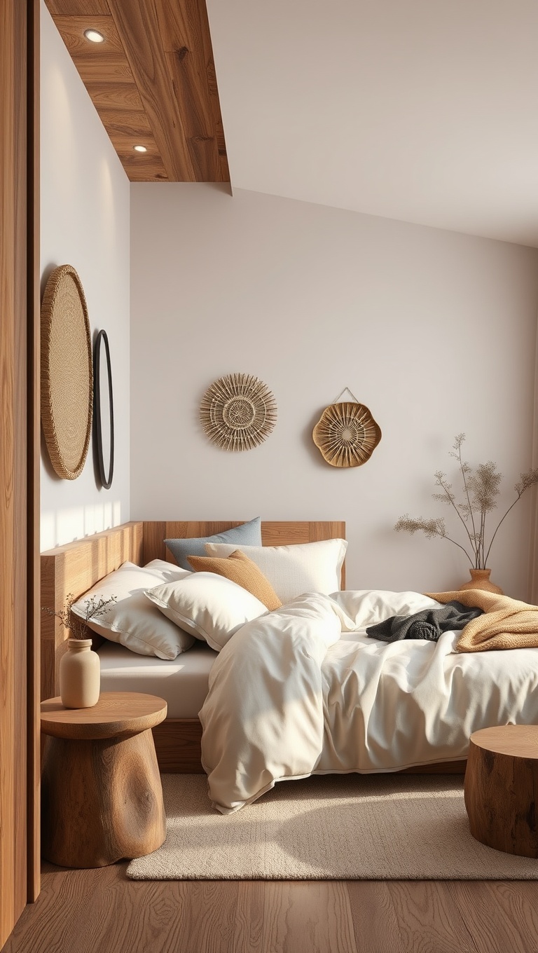20 Cozy Ideas for a Natural Materials Bedroom - 6. Handmade Wooden Decor