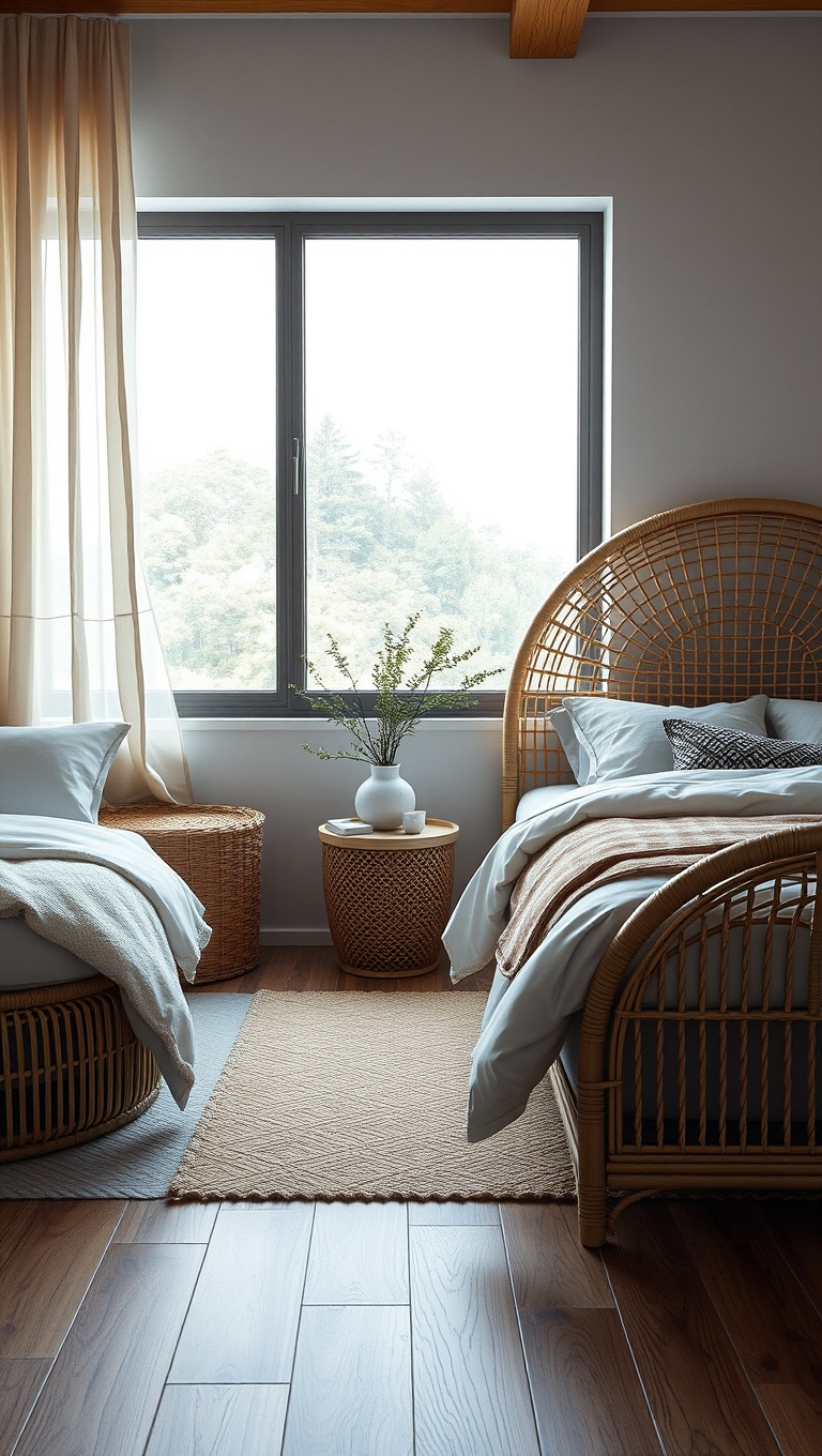 20 Cozy Ideas for a Natural Materials Bedroom - 3. Woven Rattan Furniture