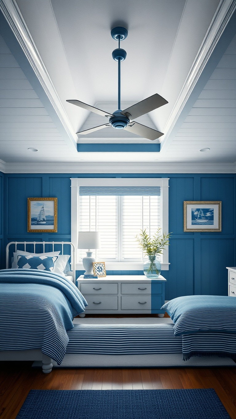 20 Nautical Bedroom Ideas to Make Waves in Your Decor - 2. Nautical Colors: Blue and White Palette