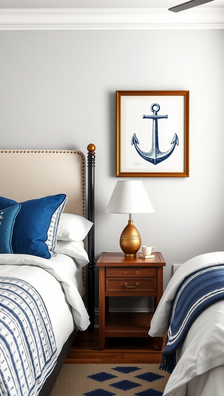 20 Nautical Bedroom Ideas to Make Waves in Your Decor - 1. Anchors Aweigh: Use Anchor Wall Art