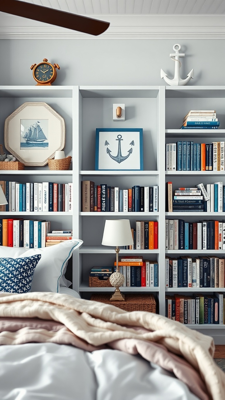 20 Nautical Bedroom Ideas to Make Waves in Your Decor - 19. Nautical Bookshelves: Store Sea-Themed Books
