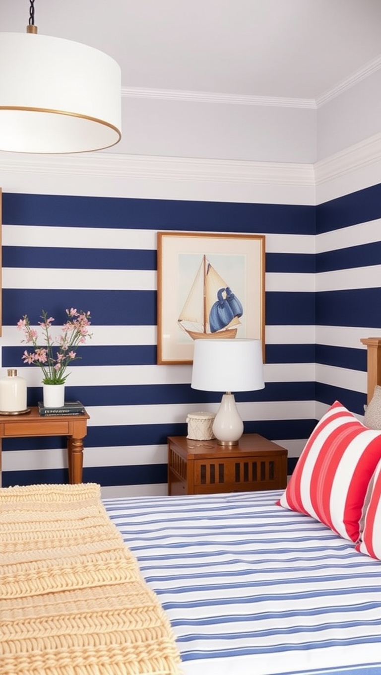 20 Nautical Bedroom Ideas to Make Waves in Your Decor - 5. Nautical Stripes: Bold Line Patterns