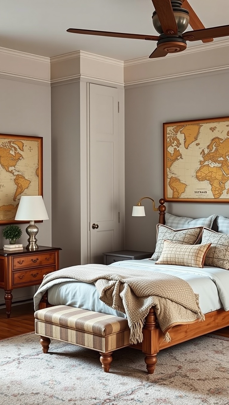20 Nautical Bedroom Ideas to Make Waves in Your Decor - 12. Vintage Maps: Showcase Old Nautical Charts