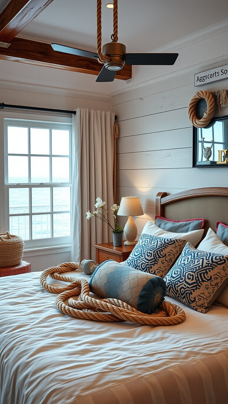 20 Nautical Bedroom Ideas to Make Waves in Your Decor - 11. Nautical Knots: Use Rope as Decor