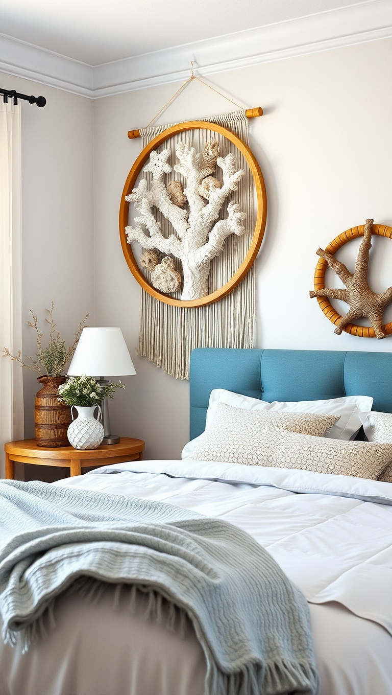 20 Nautical Bedroom Ideas to Make Waves in Your Decor - 10. Coral and Seaweed Decor: Add Textured Wall Hangings
