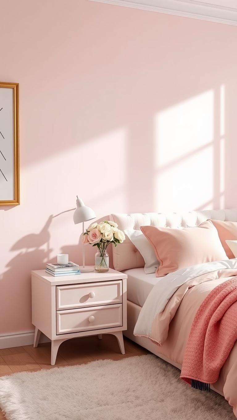 20 Dreamy Ideas for Pastel Color Bedrooms - 18. Pastel Accessories: Bedside Tables and Rugs that Shine