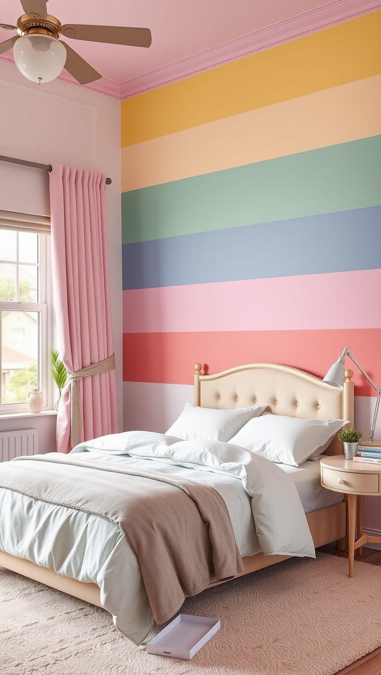 20 Dreamy Ideas for Pastel Color Bedrooms - 9. Pastel Stripes: Fun and Playful Wall Designs