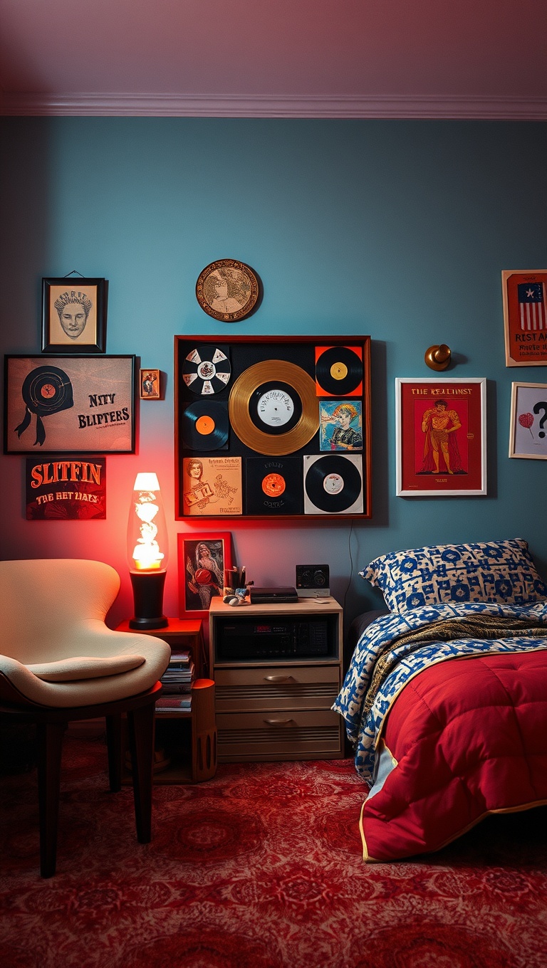 20 Fun Ideas to Create a Retro Style Bedroom - 9. Nostalgic Accessories: From Records to Lava Lamps