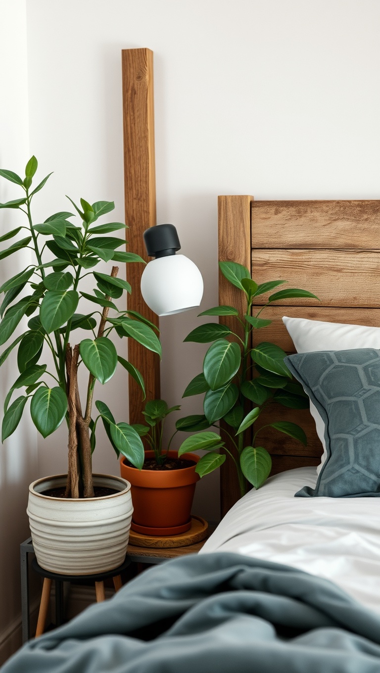 20 Charming Ideas to Create Your Rustic Farmhouse Bedroom - 14. Add Greenery with Potted Plants