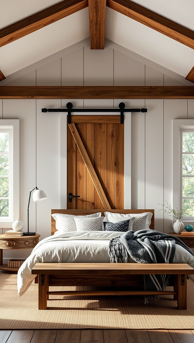 20 Charming Ideas to Create Your Rustic Farmhouse Bedroom - 18. Choose a Chic Barn Door