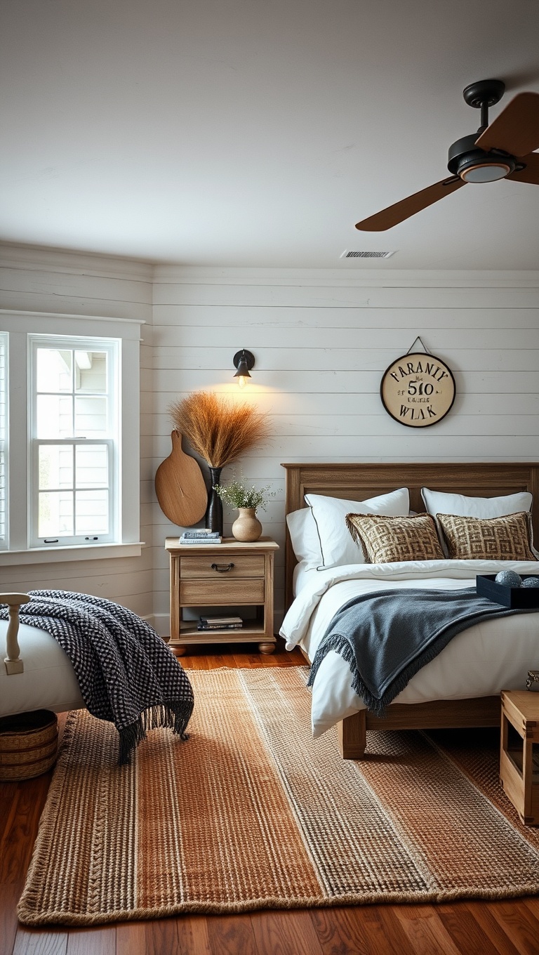 20 Charming Ideas to Create Your Rustic Farmhouse Bedroom - 19. Incorporate a Farmhouse-Style Rug