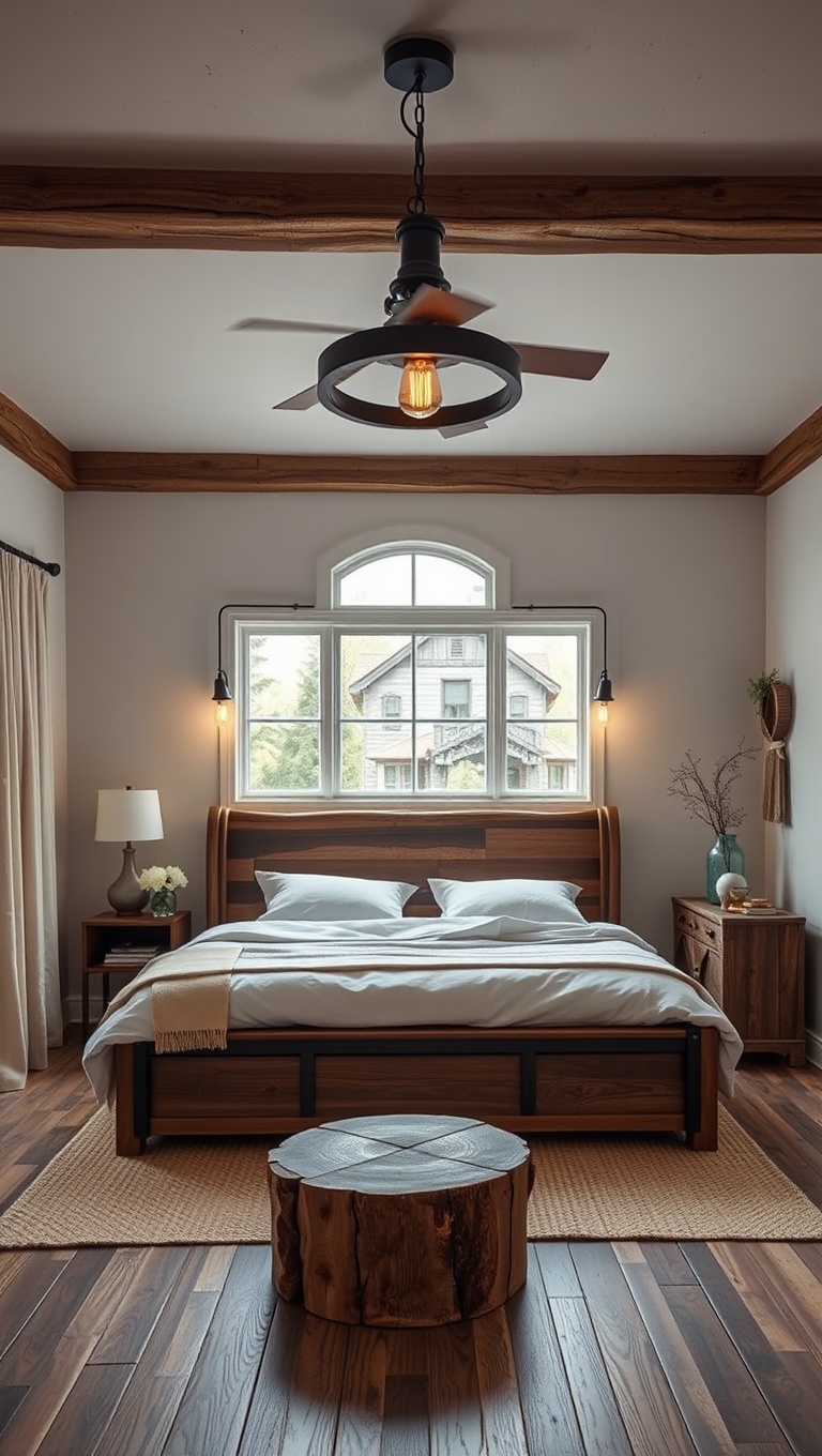20 Charming Ideas to Create Your Rustic Farmhouse Bedroom - 11. Decorate with Rustic Lighting Fixtures