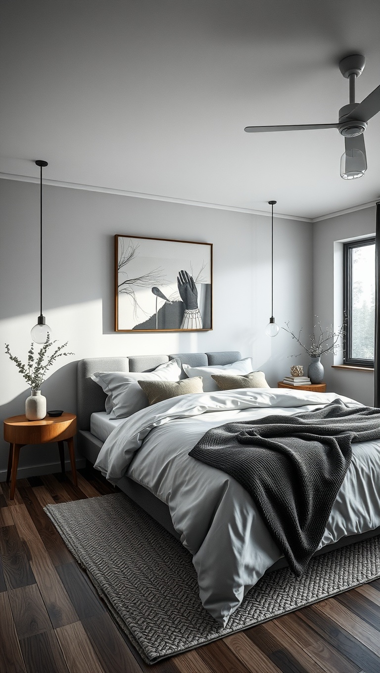 20 Chic Ideas to Elevate Your Gray Scale Bedroom - 12. Nature-Inspired Decor: Bringing the Outdoors In