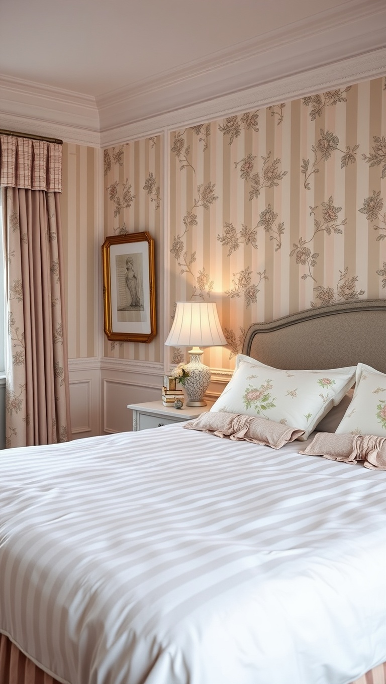 20 Timeless Ideas for a Classic Bedroom Makeover - 6. Opt for Classic Patterns like Stripes and Florals