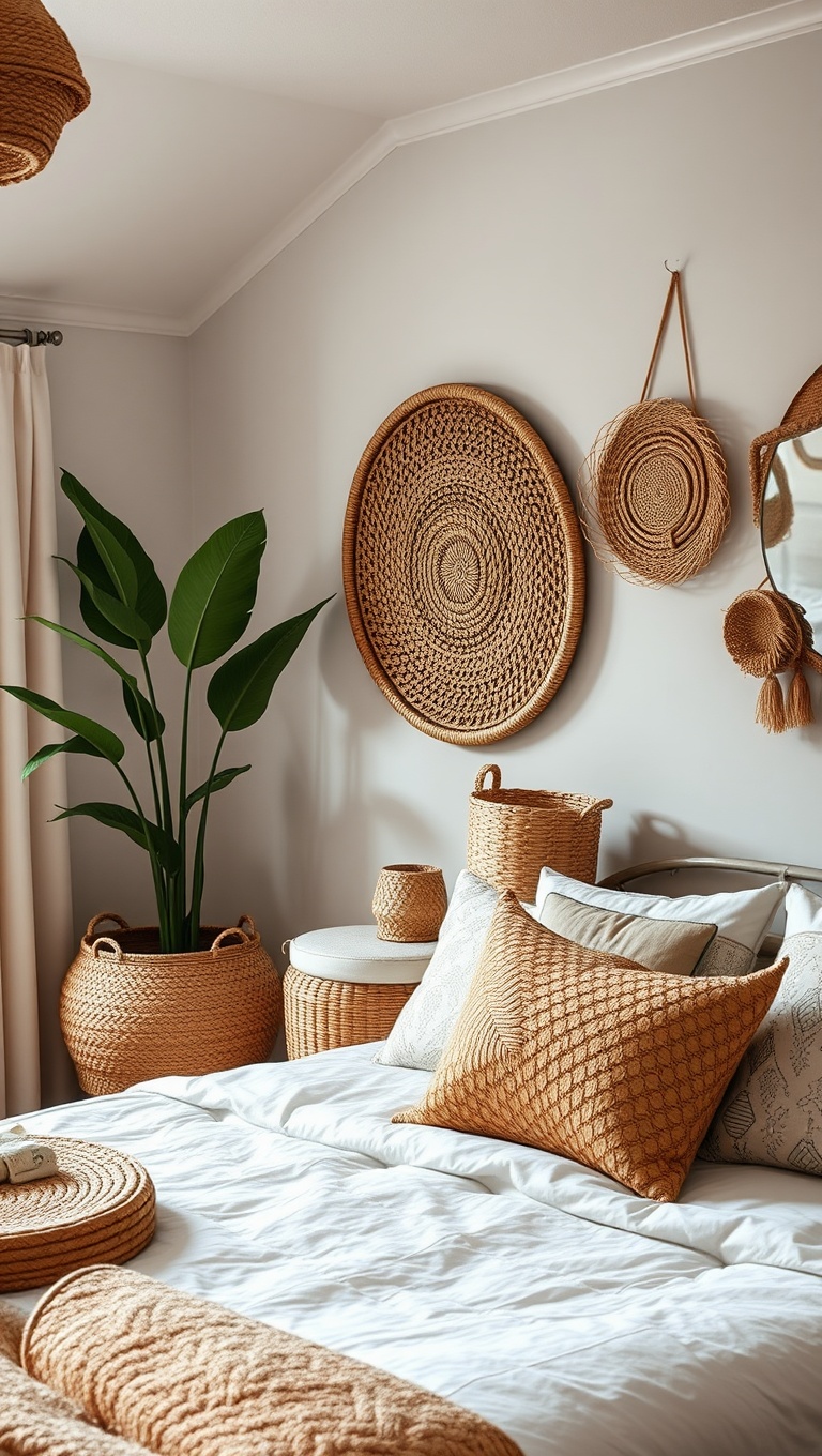 20 Tropical Bohemian Bedroom Ideas That Will Make You Feel Like You're on a Permanent Vacation! - 15. Incorporate Handwoven Baskets for Storage