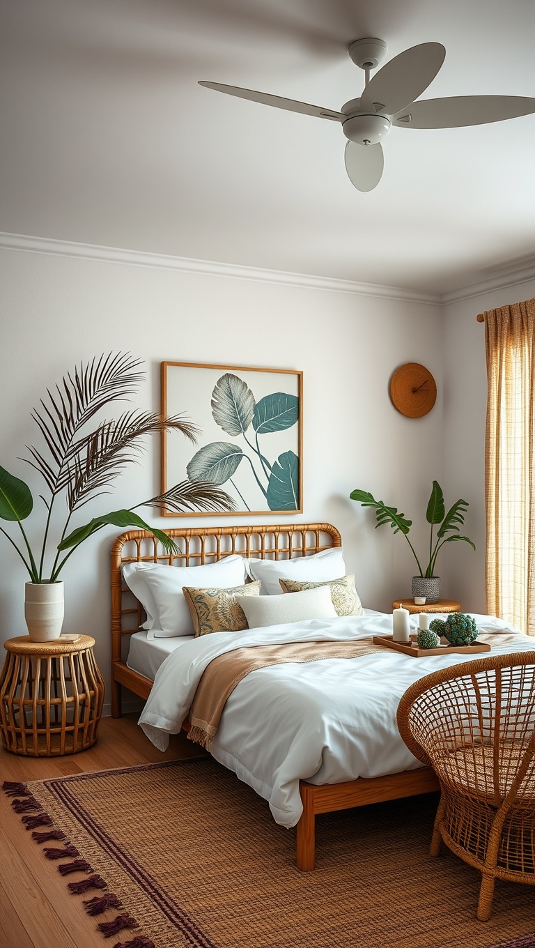 20 Tropical Bohemian Bedroom Ideas That Will Make You Feel Like You're on a Permanent Vacation! - 1. Embrace Natural Textures with Rattan Furniture