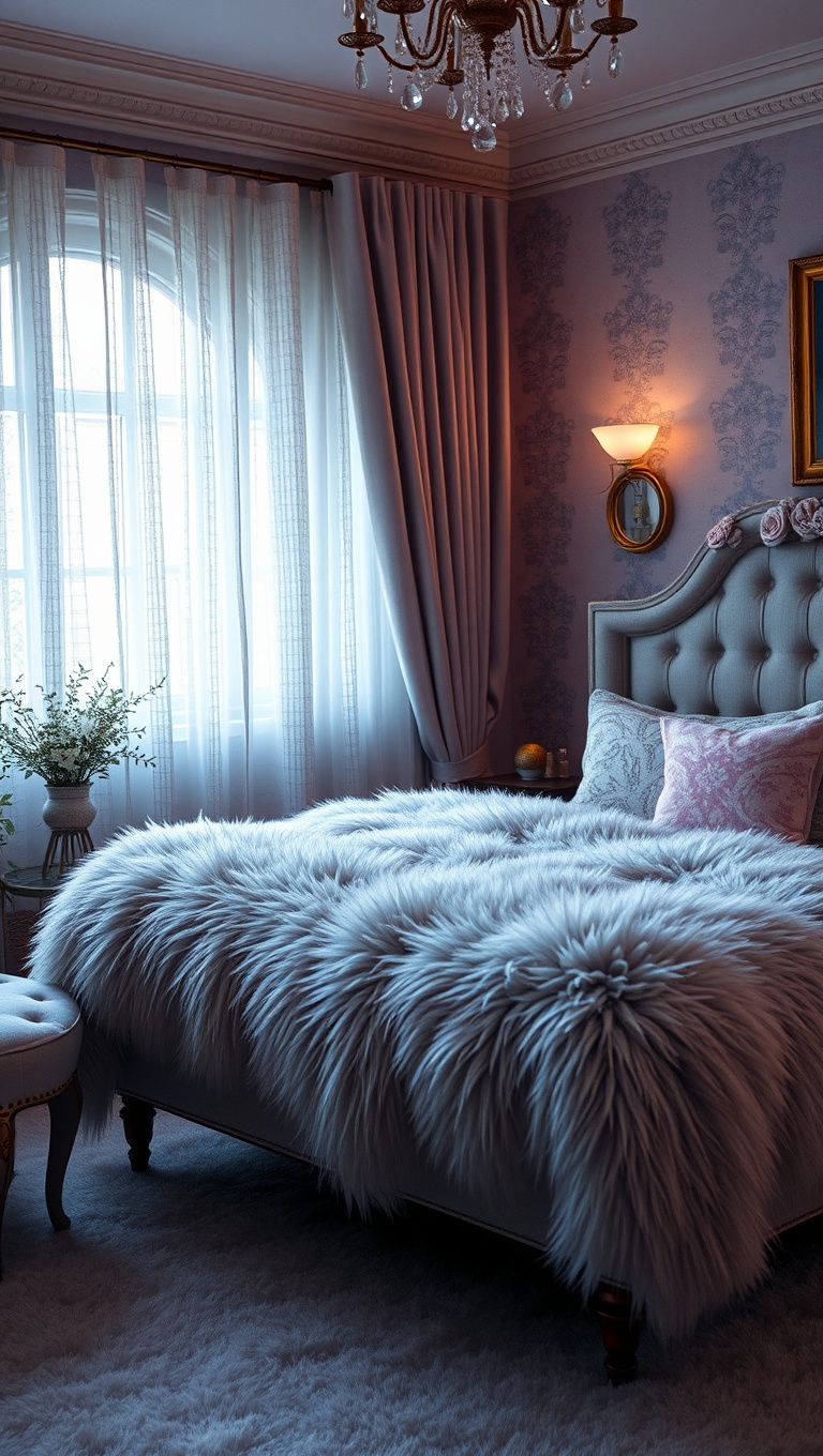 20 Glamorous Ideas to Transform Your Bedroom into a Vintage Oasis - 8. Cozy Faux Fur: Snuggle Up in Glam