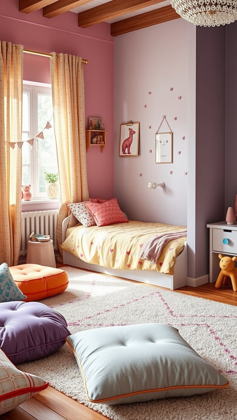 20 Whimsical Ideas to Transform Your Child's Bedroom into a Magical Retreat - 19. Colorful Floor Cushions: Comfort Meets Fun